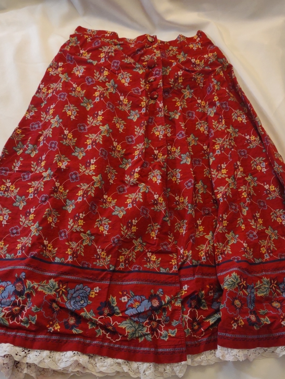 Vintage Leslie Fay Sport Red Floral Full Skirt - Size M